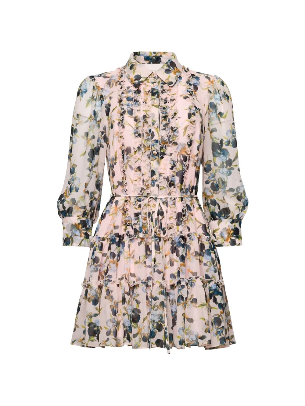 cinq a sept Pink Floral Ruffle Tie-Waist Mini Dress